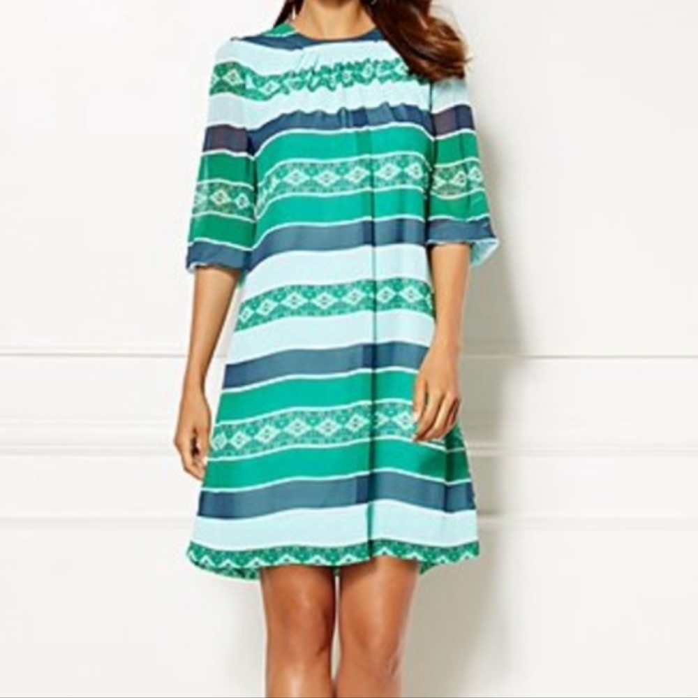 nwt eva mendes green and blue print shift dress